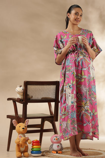 KAFTAN MATERNITY| 100% JAIPUR COTTON | INVISIBLE ZIP | ADJUSTABLE FIT | FREE SIZE| PINK PARADISE