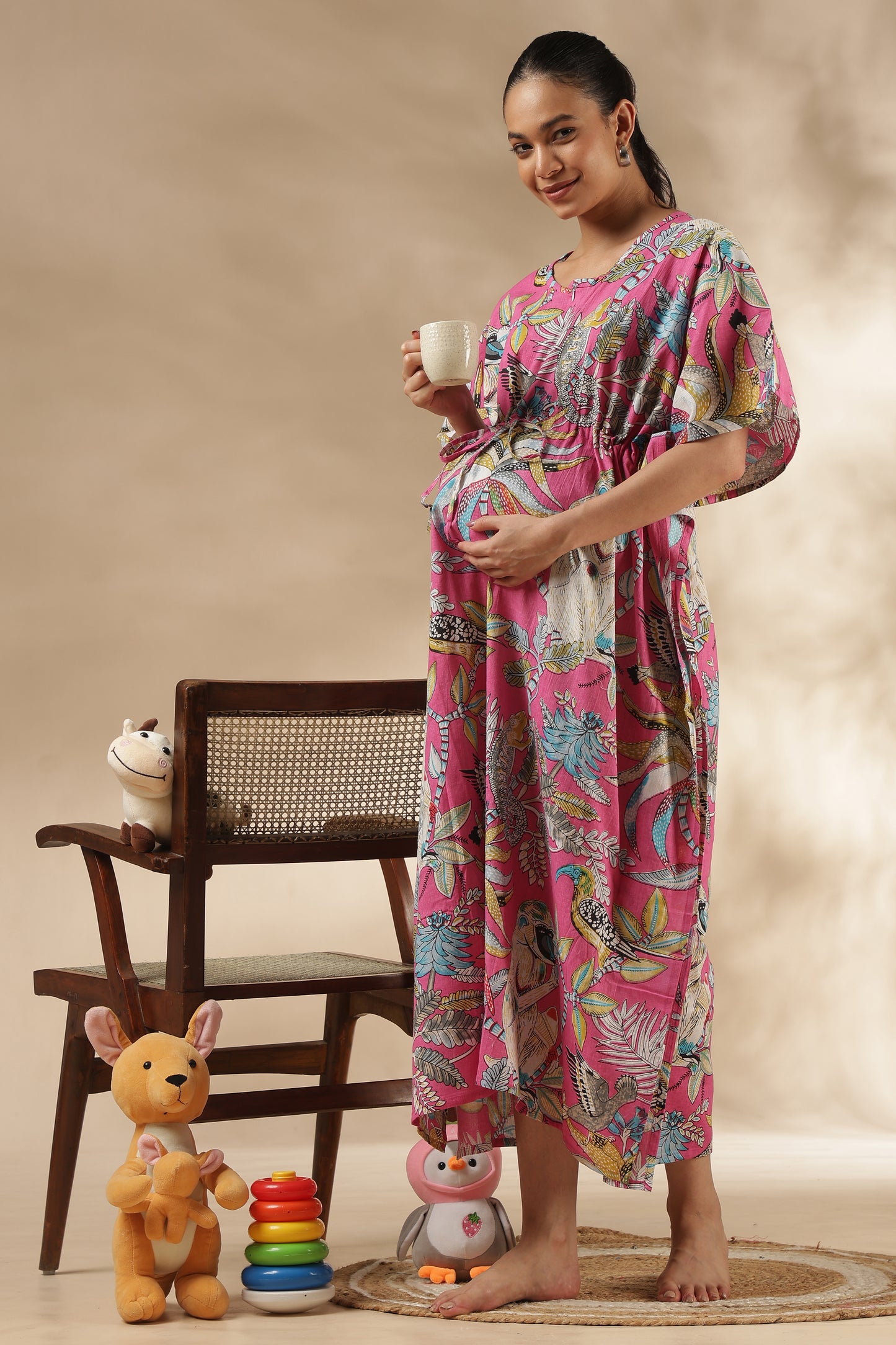 KAFTAN MATERNITY| 100% JAIPUR COTTON | INVISIBLE ZIP | ADJUSTABLE FIT | FREE SIZE| PINK PARADISE