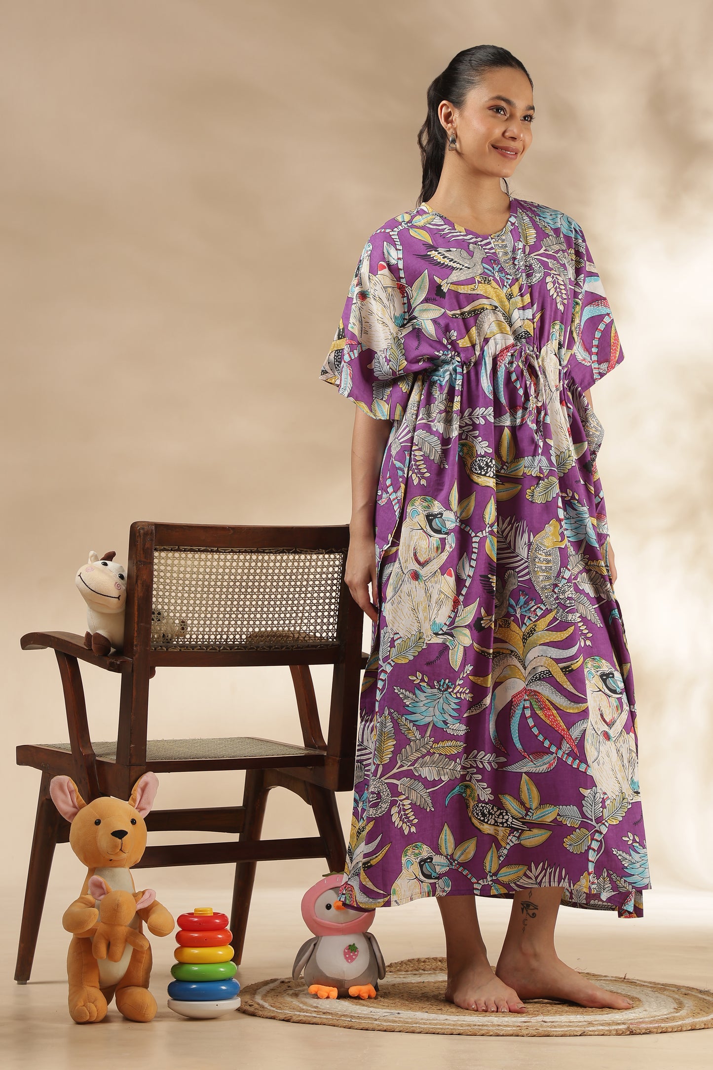 KAFTAN MATERNITY| 100% JAIPUR COTTON | INVISIBLE ZIP | ADJUSTABLE FIT | FREE SIZE| LILAC JUNGLE