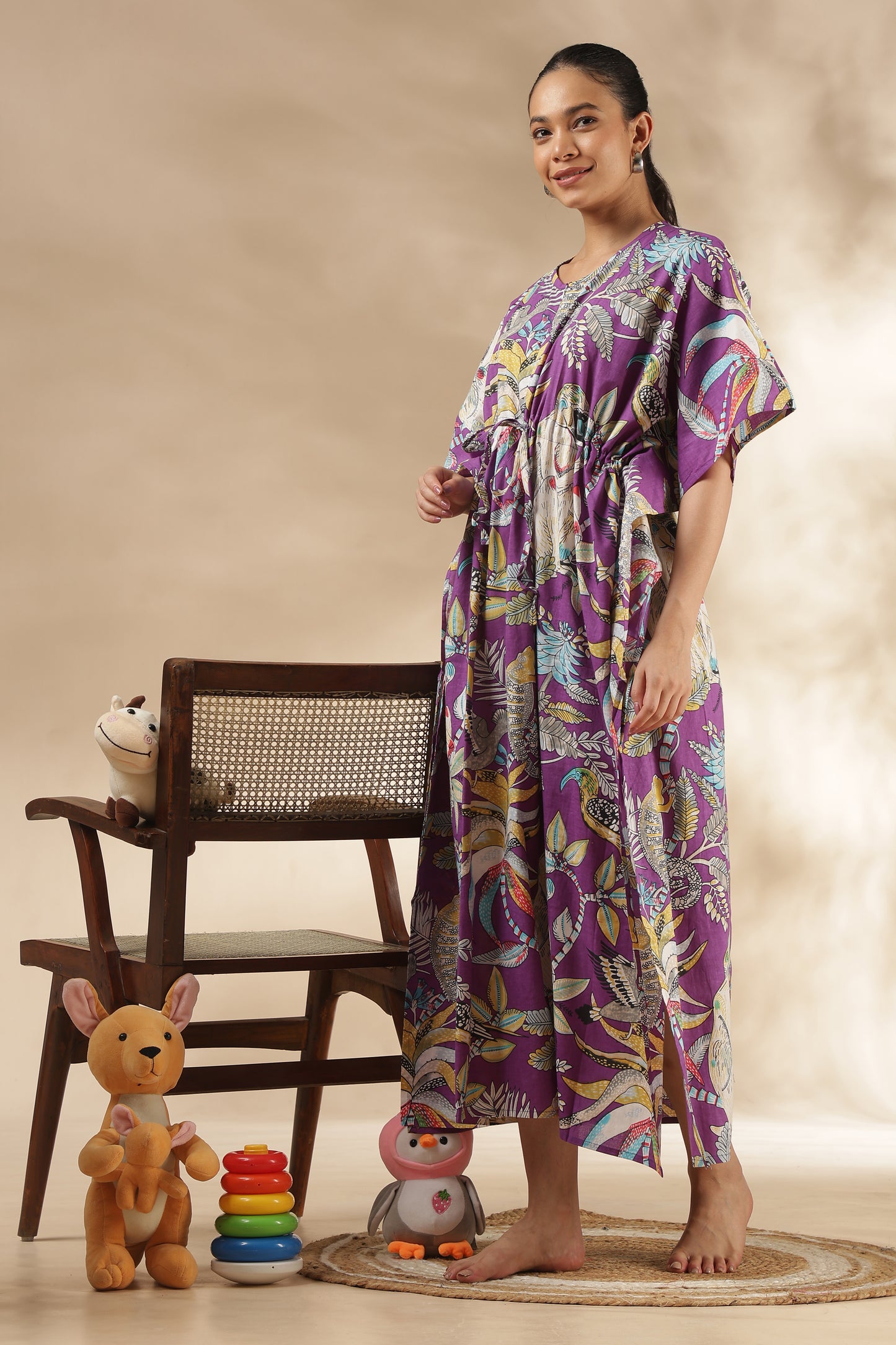 KAFTAN MATERNITY| 100% JAIPUR COTTON | INVISIBLE ZIP | ADJUSTABLE FIT | FREE SIZE| LILAC JUNGLE
