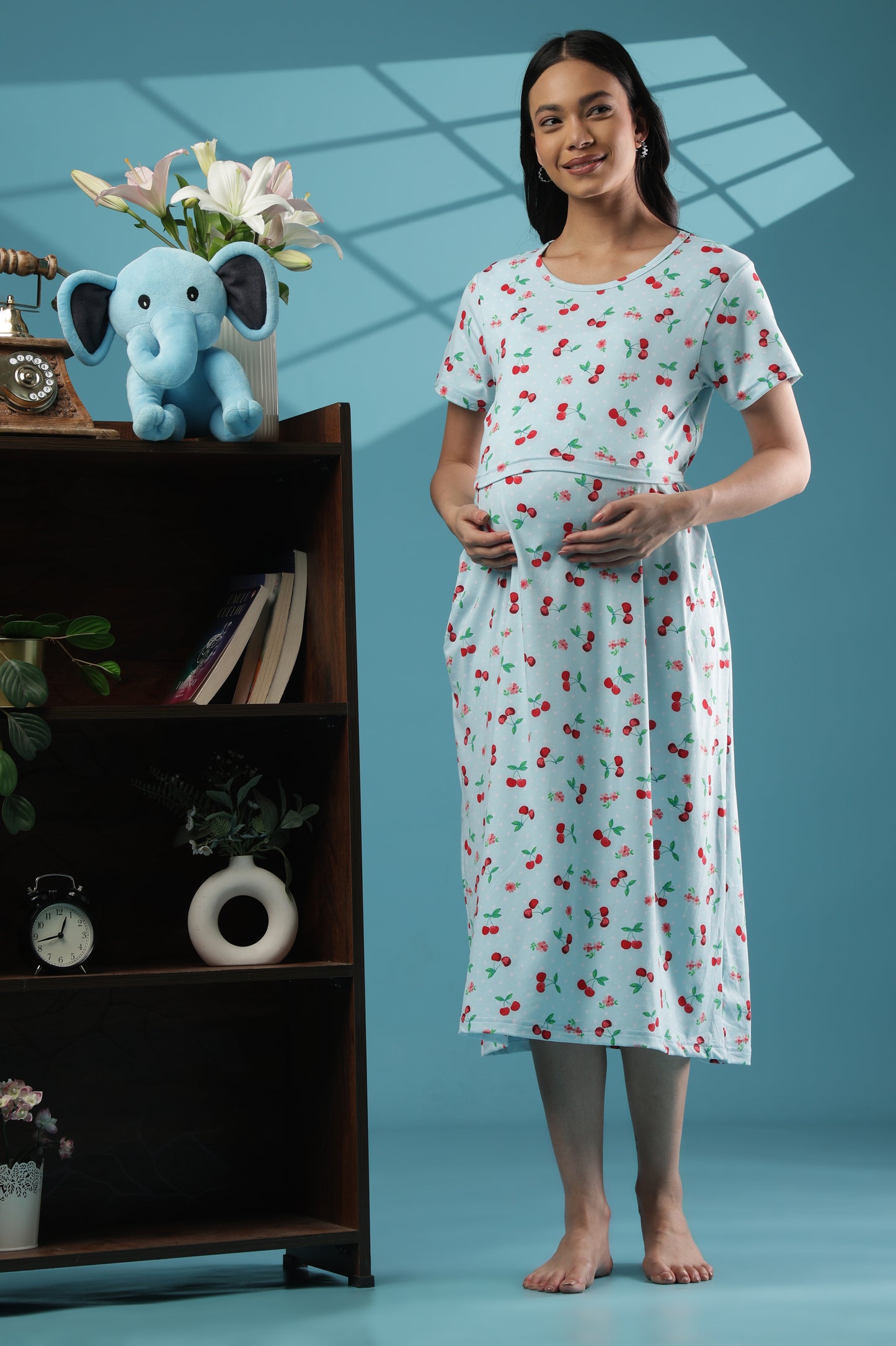 ZIPLESS MATERNITY WEAR | CALF LENGTH |SHORT SLEEVE | SPUN | ORCHID DREAM