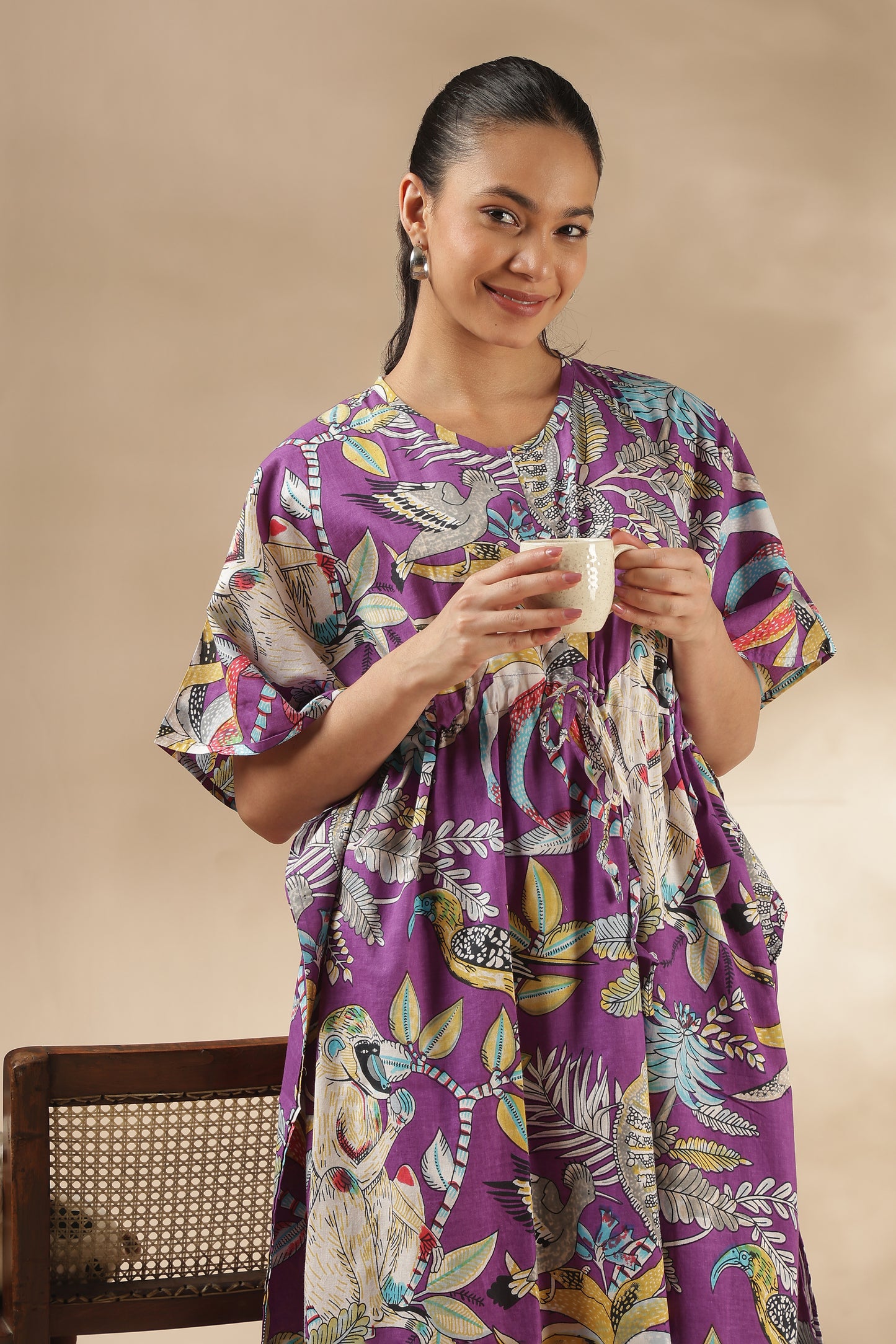 KAFTAN MATERNITY| 100% JAIPUR COTTON | INVISIBLE ZIP | ADJUSTABLE FIT | FREE SIZE| LILAC JUNGLE