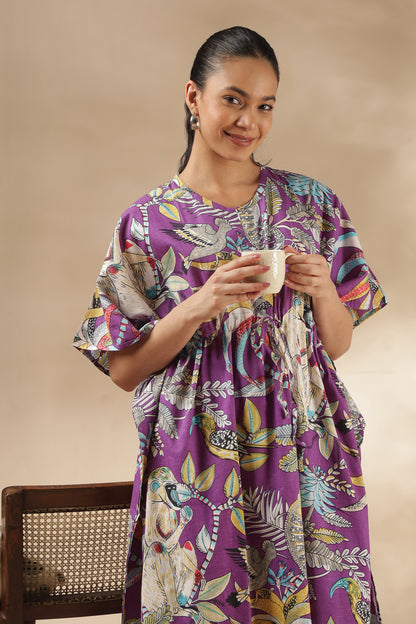 KAFTAN MATERNITY| 100% JAIPUR COTTON | INVISIBLE ZIP | ADJUSTABLE FIT | FREE SIZE| LILAC JUNGLE