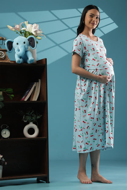 ZIPLESS MATERNITY WEAR | CALF LENGTH |SHORT SLEEVE | SPUN | ORCHID DREAM