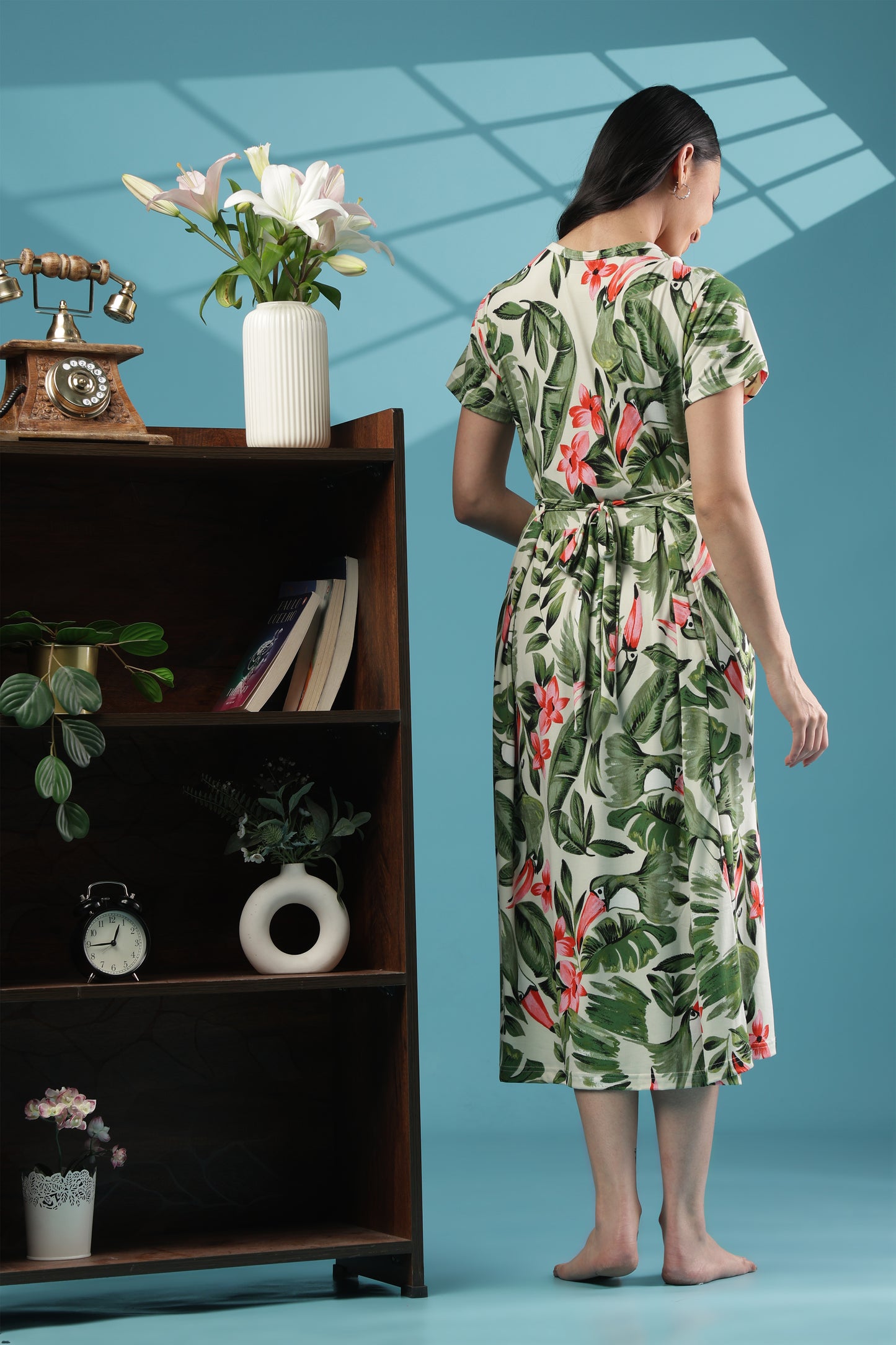 ZIPLESS MATERNITY WEAR | CALF LENGTH |SHORT SLEEVE | SPUN | CORAL BLOOM