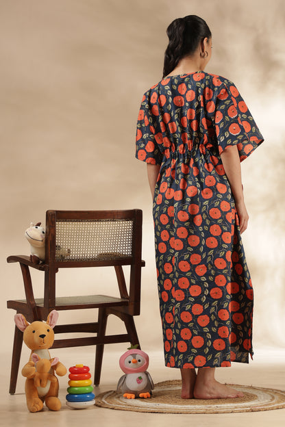 KAFTAN MATERNITY| 100% JAIPUR COTTON | INVISIBLE ZIP | ADJUSTABLE FIT | FREE SIZE|FLORAL ECLIPSE