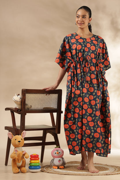 KAFTAN MATERNITY| 100% JAIPUR COTTON | INVISIBLE ZIP | ADJUSTABLE FIT | FREE SIZE|FLORAL ECLIPSE