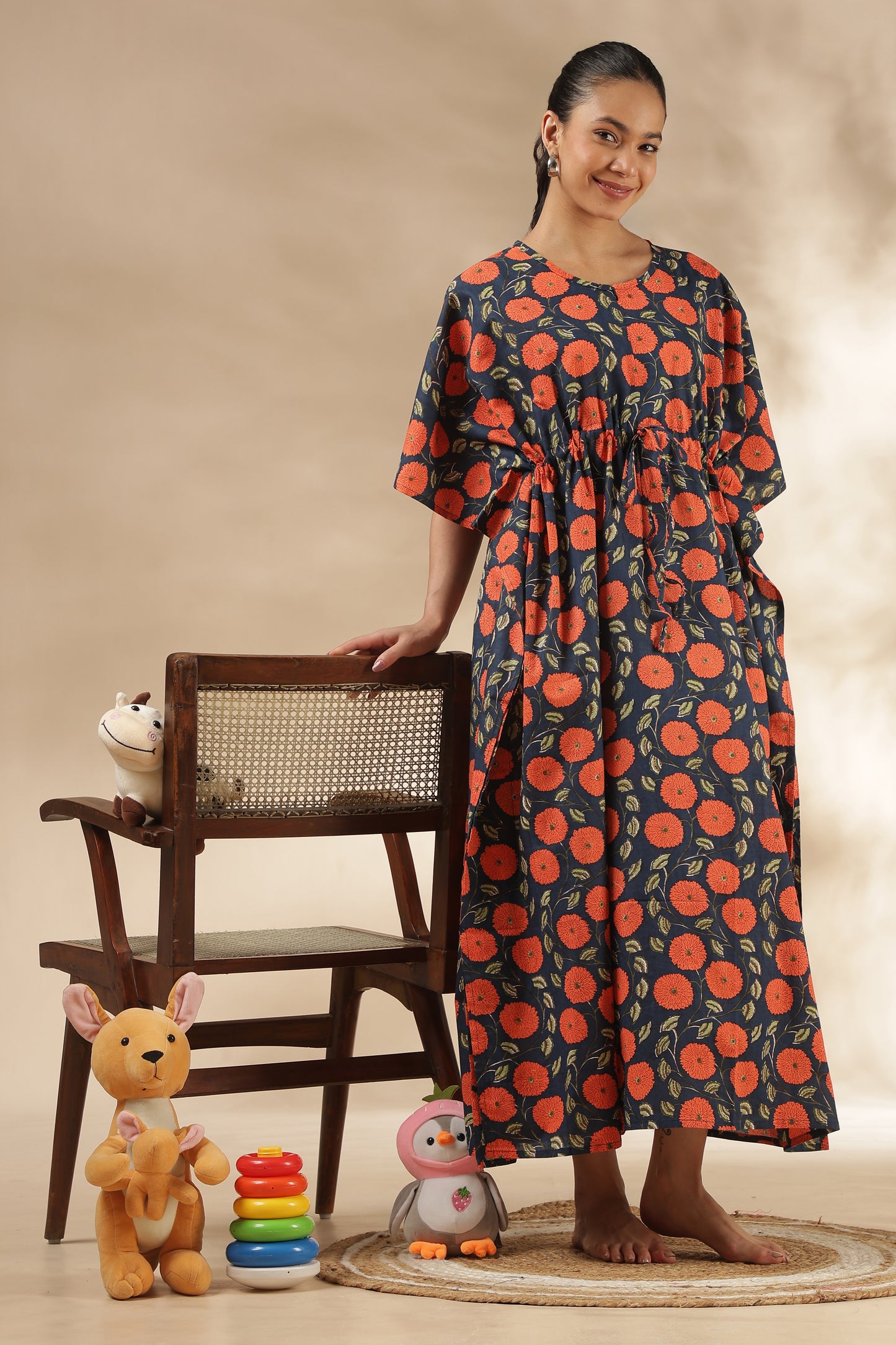 KAFTAN MATERNITY| 100% JAIPUR COTTON | INVISIBLE ZIP | ADJUSTABLE FIT | FREE SIZE|FLORAL ECLIPSE