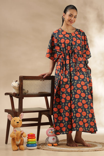 KAFTAN MATERNITY| 100% JAIPUR COTTON | INVISIBLE ZIP | ADJUSTABLE FIT | FREE SIZE|FLORAL ECLIPSE