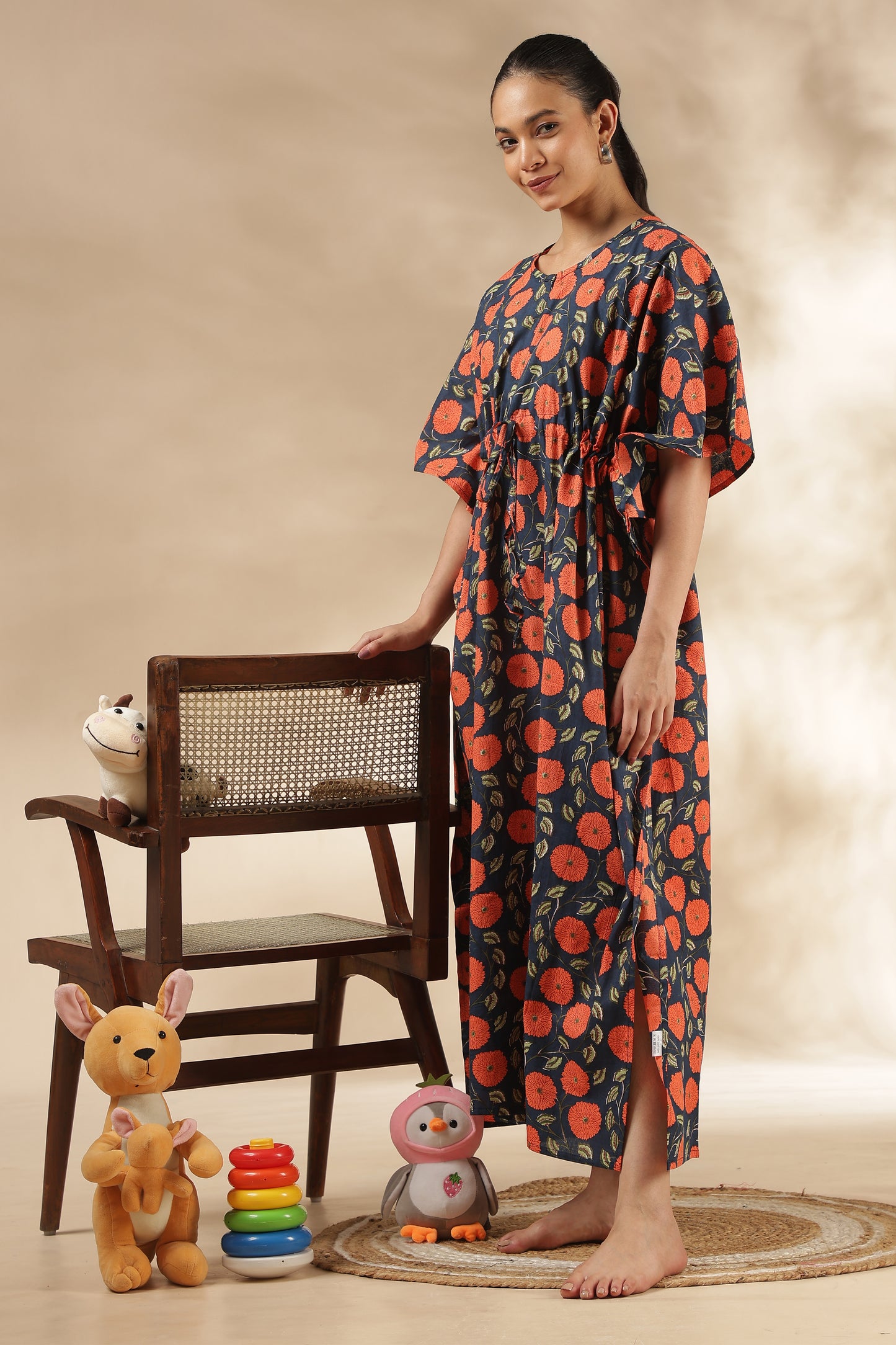 KAFTAN MATERNITY| 100% JAIPUR COTTON | INVISIBLE ZIP | ADJUSTABLE FIT | FREE SIZE|FLORAL ECLIPSE