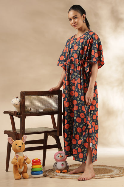 KAFTAN MATERNITY| 100% JAIPUR COTTON | INVISIBLE ZIP | ADJUSTABLE FIT | FREE SIZE|FLORAL ECLIPSE