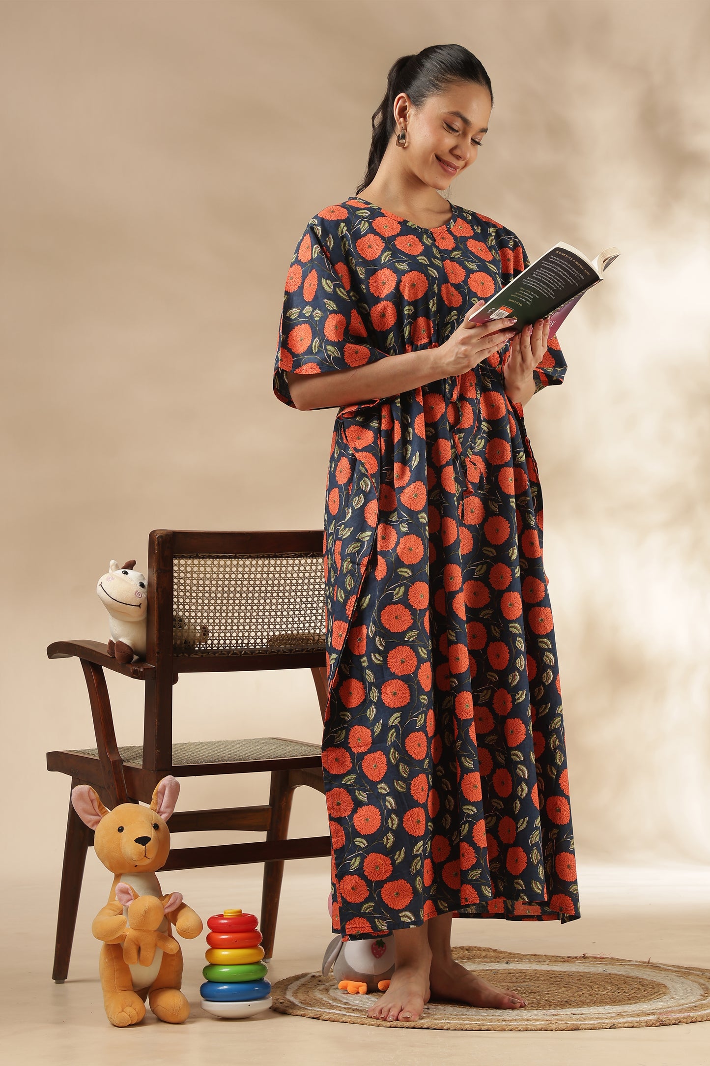 KAFTAN MATERNITY| 100% JAIPUR COTTON | INVISIBLE ZIP | ADJUSTABLE FIT | FREE SIZE|FLORAL ECLIPSE