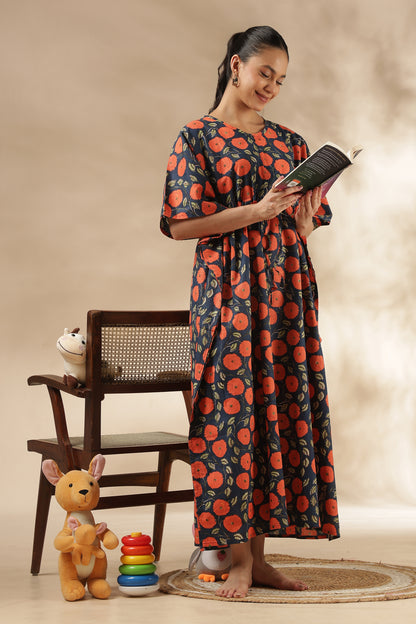 KAFTAN MATERNITY| 100% JAIPUR COTTON | INVISIBLE ZIP | ADJUSTABLE FIT | FREE SIZE|FLORAL ECLIPSE