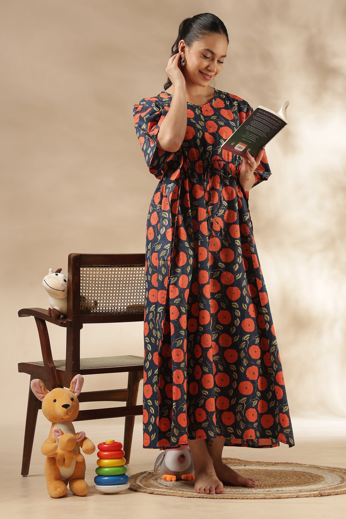 KAFTAN MATERNITY| 100% JAIPUR COTTON | INVISIBLE ZIP | ADJUSTABLE FIT | FREE SIZE|FLORAL ECLIPSE