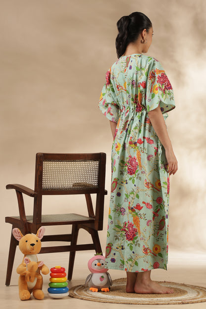 KAFTAN MATERNITY| 100% JAIPUR COTTON | INVISIBLE ZIP | ADJUSTABLE FIT | FREE SIZE|  MINT HARMONY