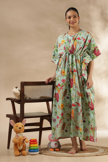 KAFTAN MATERNITY| 100% JAIPUR COTTON | INVISIBLE ZIP | ADJUSTABLE FIT | FREE SIZE|  MINT HARMONY