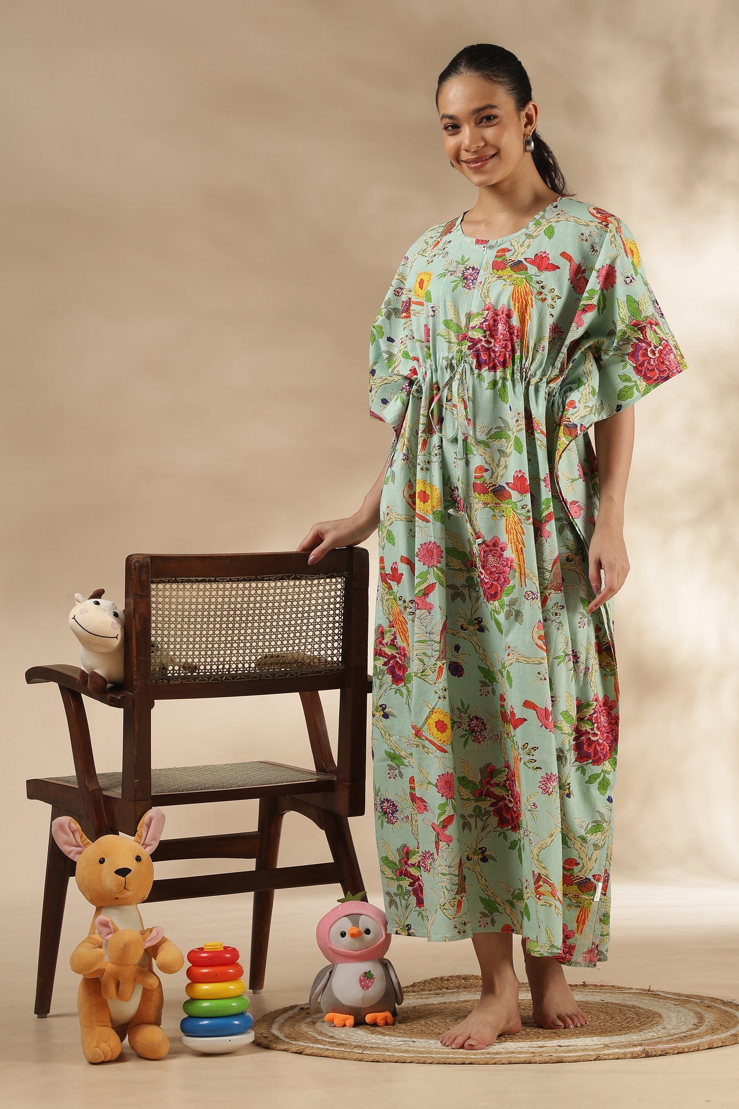 KAFTAN MATERNITY| 100% JAIPUR COTTON | INVISIBLE ZIP | ADJUSTABLE FIT | FREE SIZE|  MINT HARMONY