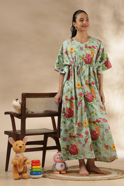 KAFTAN MATERNITY| 100% JAIPUR COTTON | INVISIBLE ZIP | ADJUSTABLE FIT | FREE SIZE|  MINT HARMONY