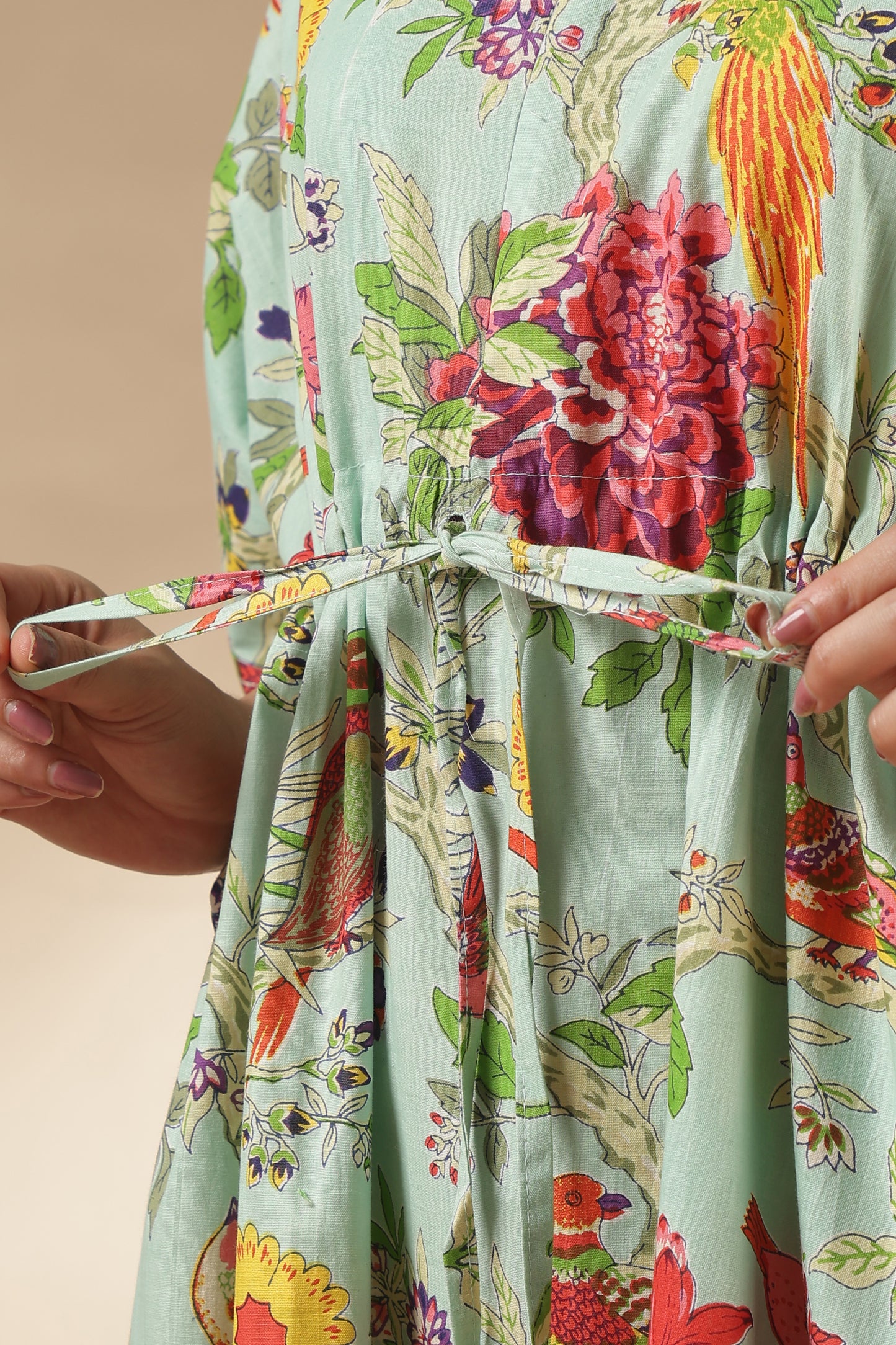 KAFTAN MATERNITY| 100% JAIPUR COTTON | INVISIBLE ZIP | ADJUSTABLE FIT | FREE SIZE|  MINT HARMONY