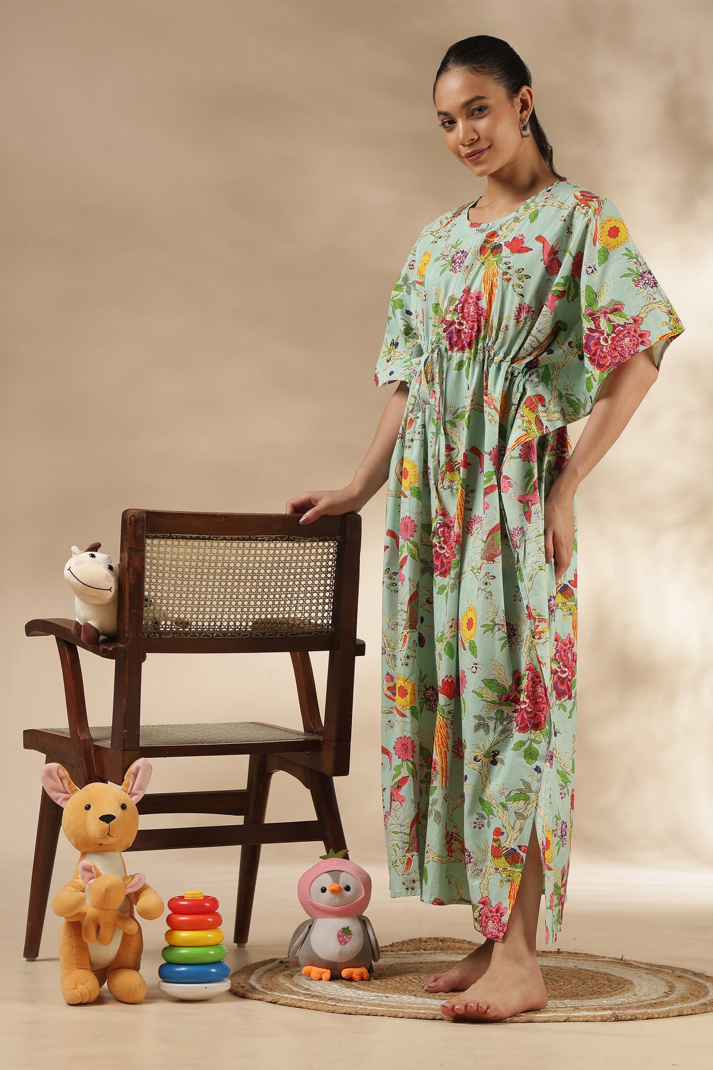 KAFTAN MATERNITY| 100% JAIPUR COTTON | INVISIBLE ZIP | ADJUSTABLE FIT | FREE SIZE|  MINT HARMONY