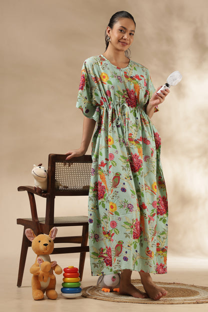 KAFTAN MATERNITY| 100% JAIPUR COTTON | INVISIBLE ZIP | ADJUSTABLE FIT | FREE SIZE|  MINT HARMONY