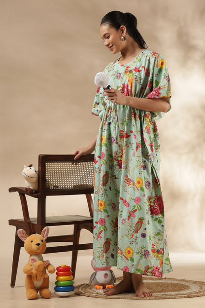 KAFTAN MATERNITY| 100% JAIPUR COTTON | INVISIBLE ZIP | ADJUSTABLE FIT | FREE SIZE|  MINT HARMONY