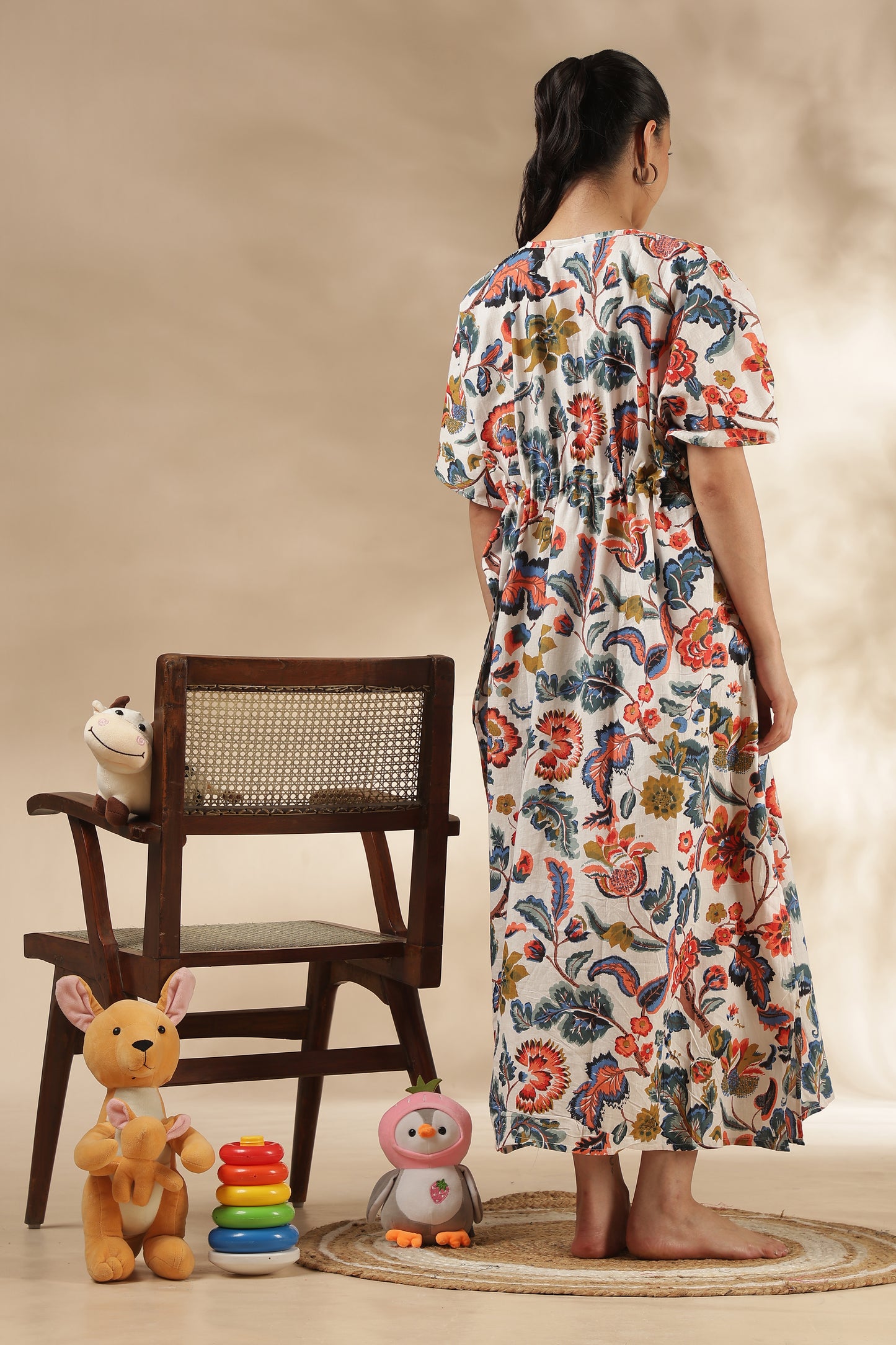 KAFTAN MATERNITY| 100% JAIPUR COTTON | INVISIBLE ZIP | ADJUSTABLE FIT | FREE SIZE| IVORY BLOOM