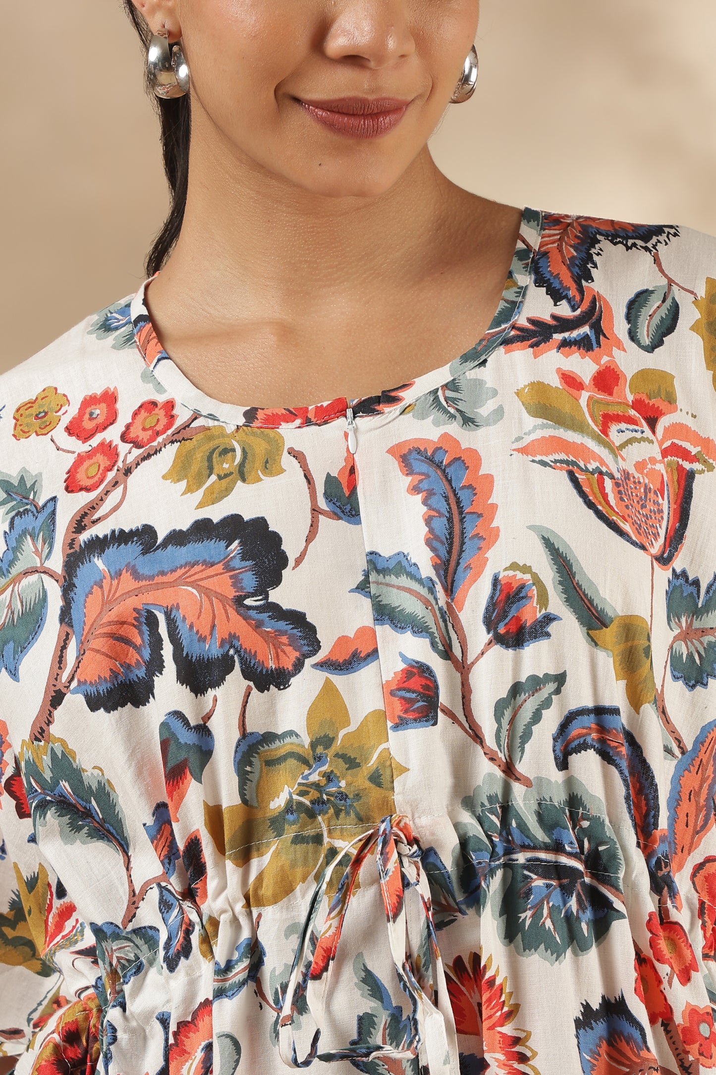 KAFTAN MATERNITY| 100% JAIPUR COTTON | INVISIBLE ZIP | ADJUSTABLE FIT | FREE SIZE| IVORY BLOOM