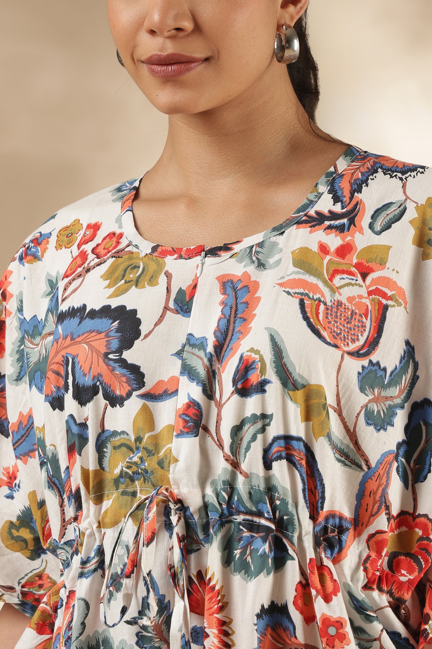 KAFTAN MATERNITY| 100% JAIPUR COTTON | INVISIBLE ZIP | ADJUSTABLE FIT | FREE SIZE| IVORY BLOOM