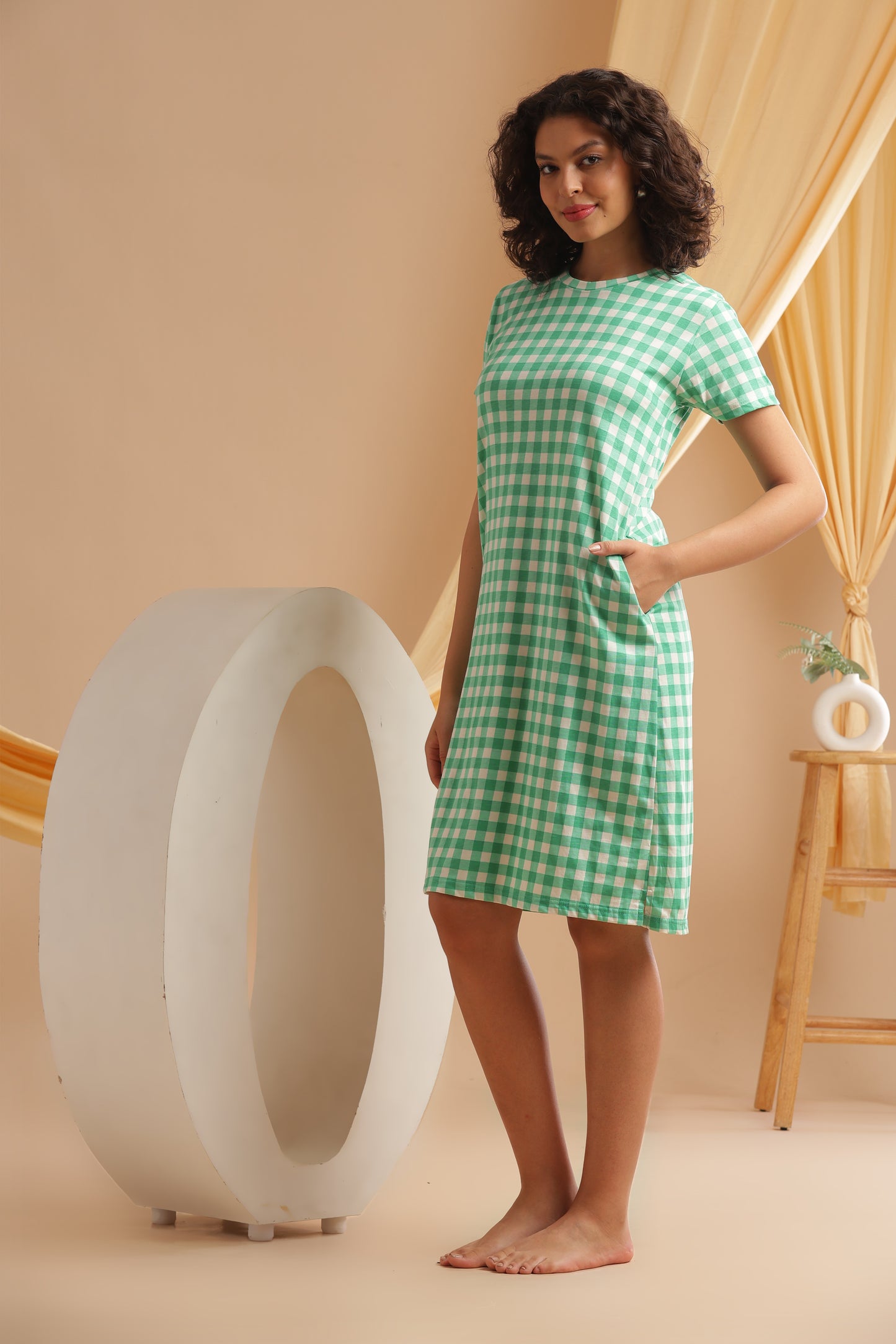 Luxe Long T-Shirt - Casual Comfort - Forest Gingham