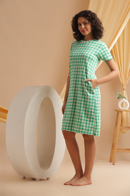 Luxe Long T-Shirt - Casual Comfort - Forest Gingham