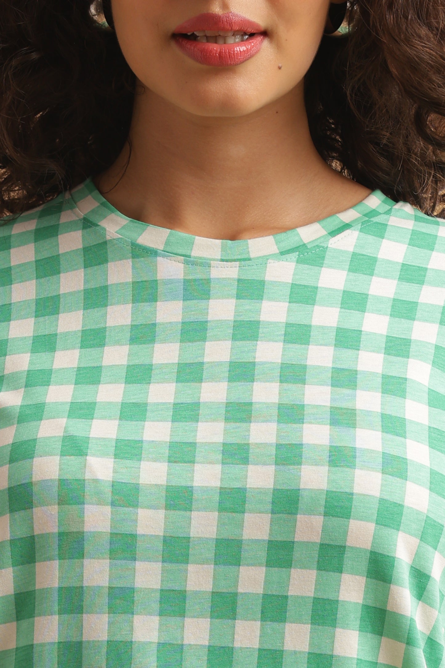 Luxe Long T-Shirt - Casual Comfort - Forest Gingham