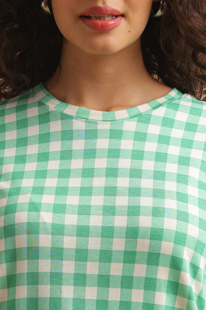 Luxe Long T-Shirt - Casual Comfort - Forest Gingham