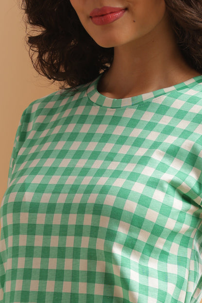 Luxe Long T-Shirt - Casual Comfort - Forest Gingham