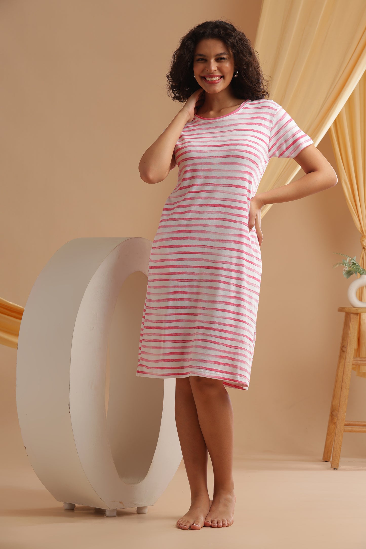 Luxe Long T-Shirt - Casual Comfort - Cotton Candy Stripe