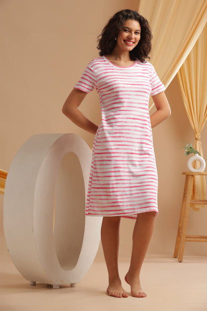Luxe Long T-Shirt - Casual Comfort - Cotton Candy Stripe