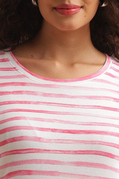 Luxe Long T-Shirt - Casual Comfort - Cotton Candy Stripe
