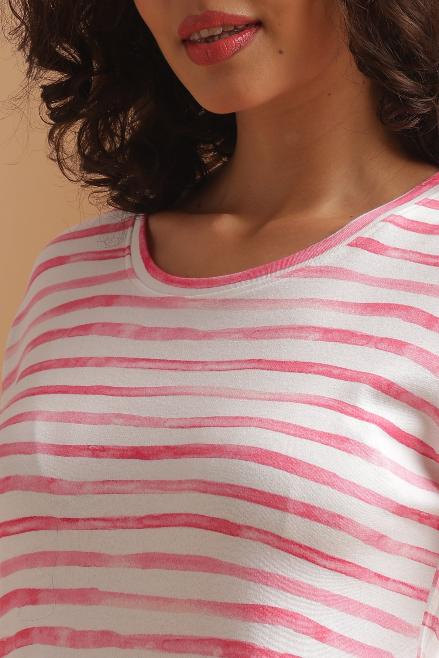 Luxe Long T-Shirt - Casual Comfort - Cotton Candy Stripe