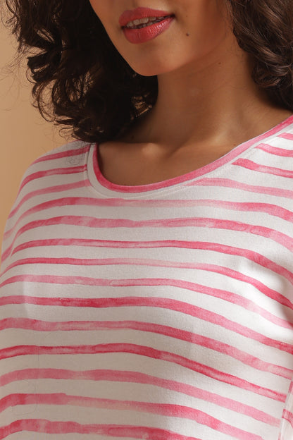 Luxe Long T-Shirt - Casual Comfort - Cotton Candy Stripe