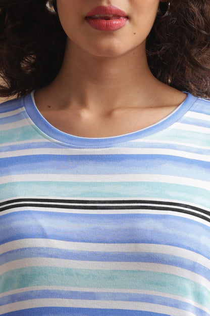 Luxe Long T-Shirt - Casual Comfort - Costal Stripes