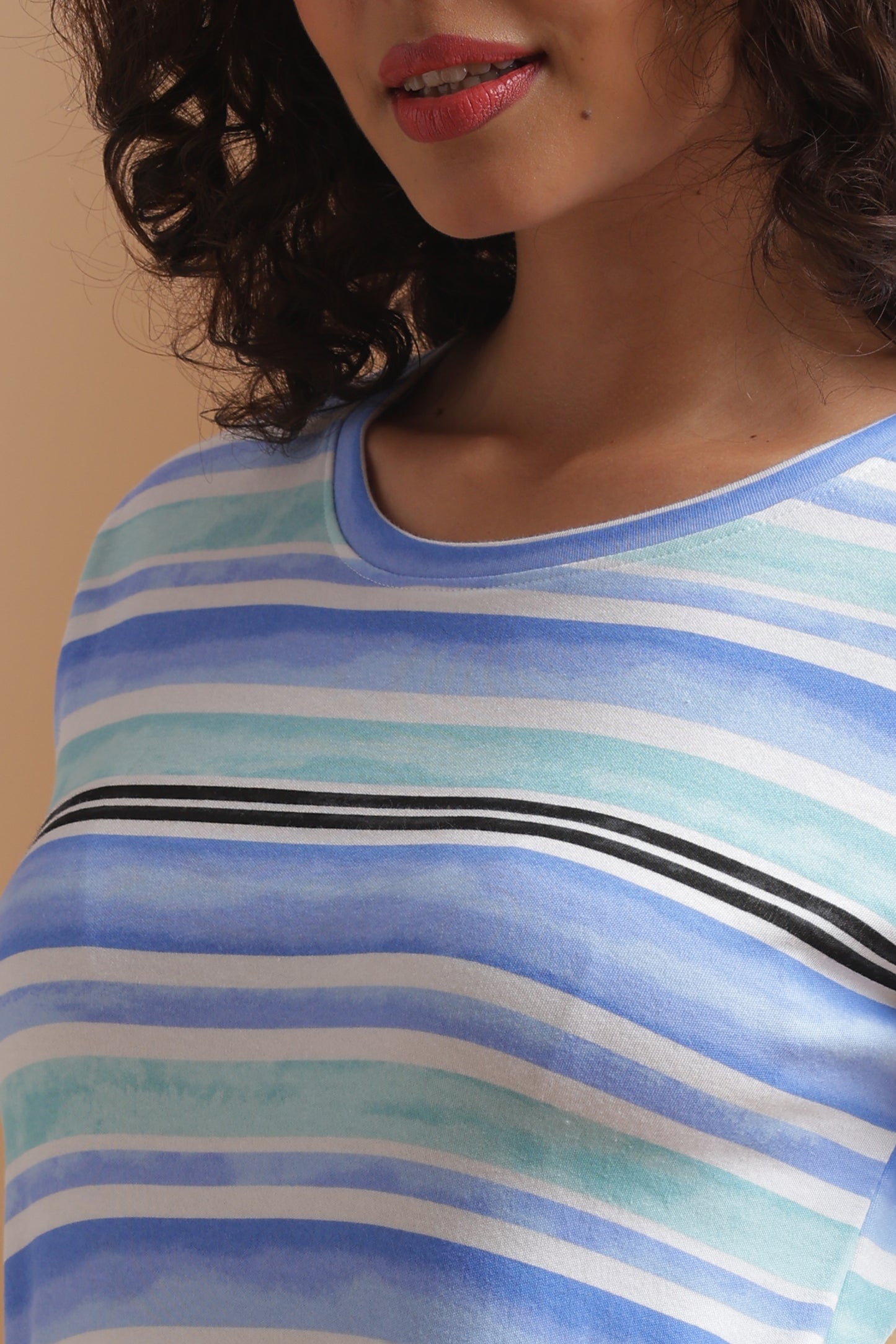 Luxe Long T-Shirt - Casual Comfort - Costal Stripes
