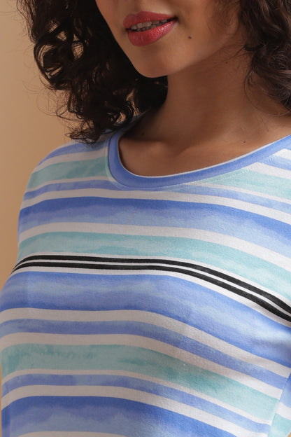 Luxe Long T-Shirt - Casual Comfort - Costal Stripes