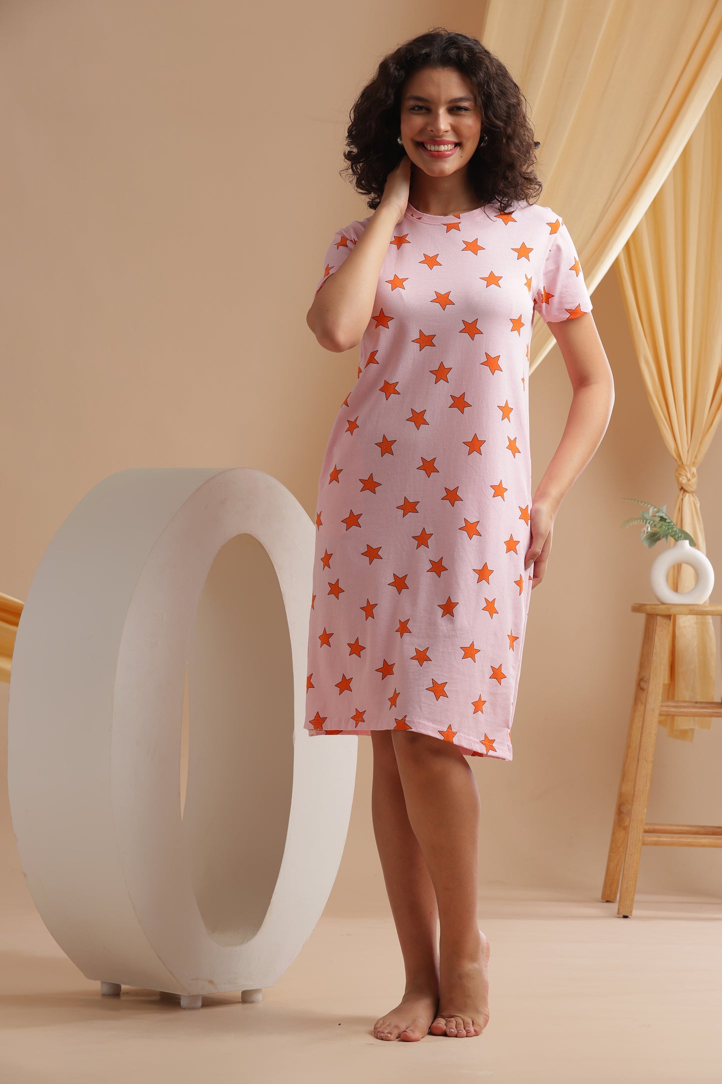 Luxe Long T-Shirt - Casual Comfort - Pink Nova