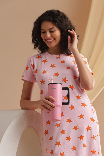 Luxe Long T-Shirt - Casual Comfort - Pink Nova