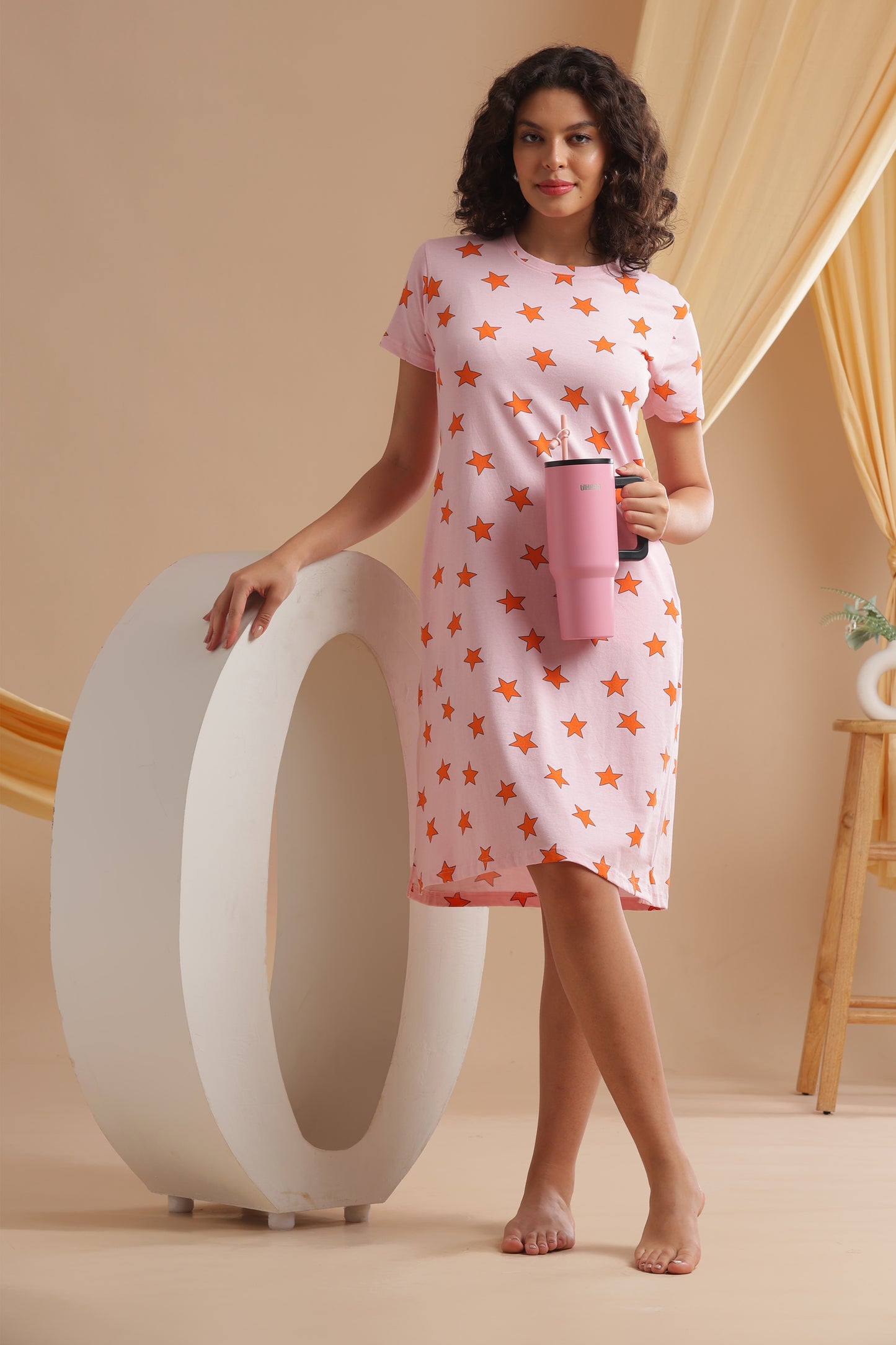 Luxe Long T-Shirt - Casual Comfort - Pink Nova