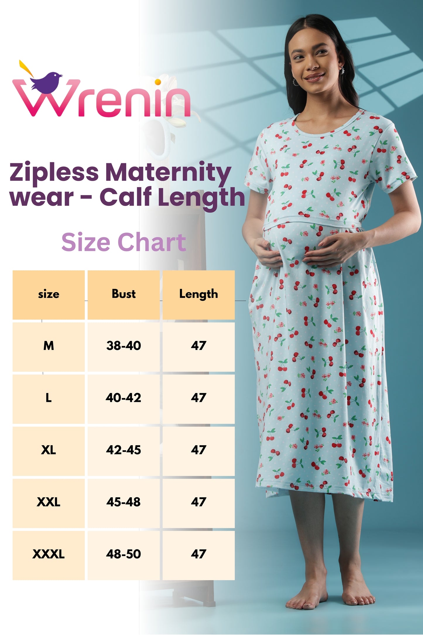 ZIPLESS MATERNITY WEAR | CALF LENGTH |SHORT SLEEVE | SPUN | ORCHID DREAM