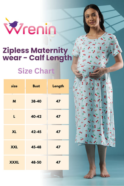 ZIPLESS MATERNITY WEAR | CALF LENGTH |SHORT SLEEVE | SPUN | ORCHID DREAM