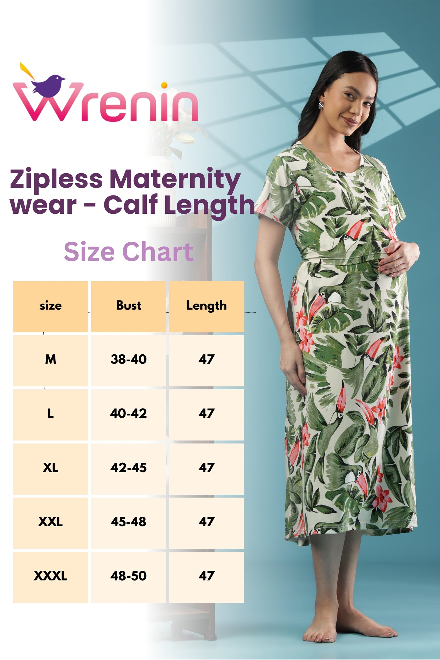 ZIPLESS MATERNITY WEAR | CALF LENGTH |SHORT SLEEVE | SPUN | CORAL BLOOM
