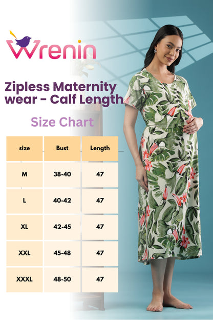 ZIPLESS MATERNITY WEAR | CALF LENGTH |SHORT SLEEVE | SPUN | CORAL BLOOM