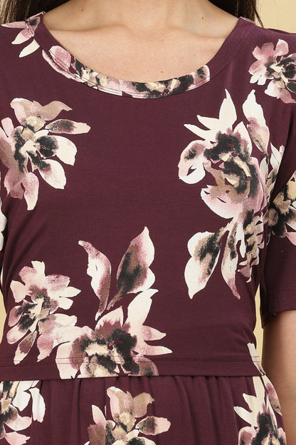 ZIPLESS MATERNITY WEAR PUFFSLEEVE - PLUM PETAL GRACE